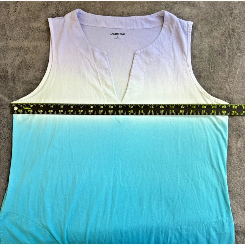 Lands End Beach Swim Coverup Size Large Blue Purple Ombre Dip Dye Cotton